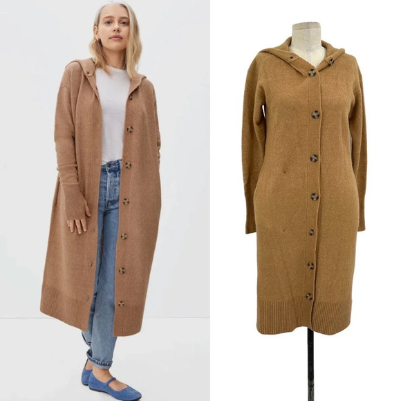 Everlane The Cozy Stretch Duster Cardigan Caramel‎ Camel Tan Size XXS **Flawed - Picture 1 of 15